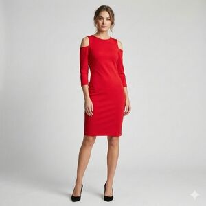 Calvin Klein Red Cutout Long Sleeve Dress